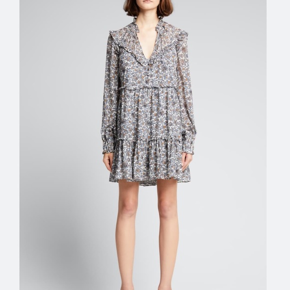 Veronica Beard Savile Ruffled Floral Silk Dress - Picture 3 of 10